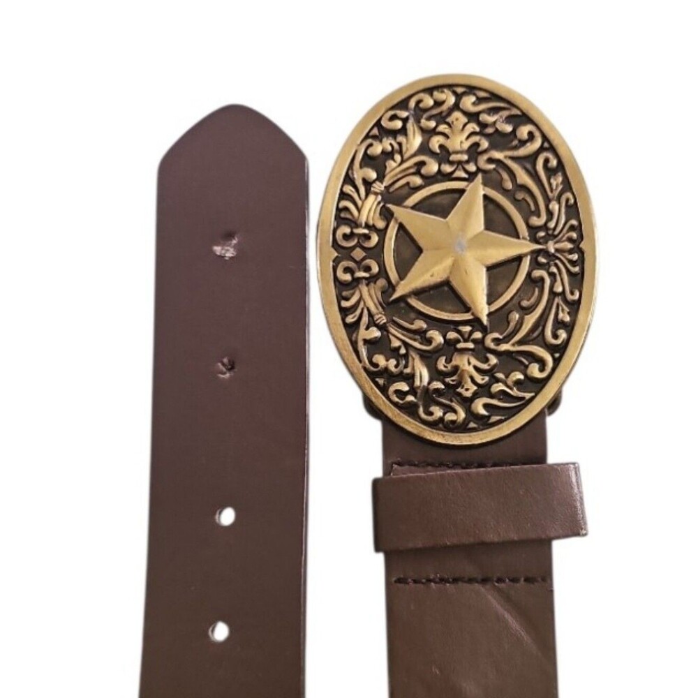 Western Star Concho Belt Brown Faux Leather Adjustable M XXL Cowboy Rodeo - Picture 2 of 11